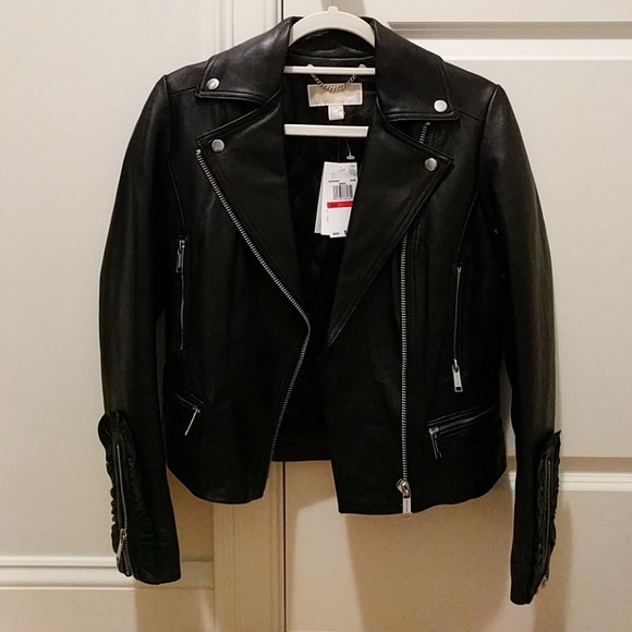 michael kors black leather moto jacket